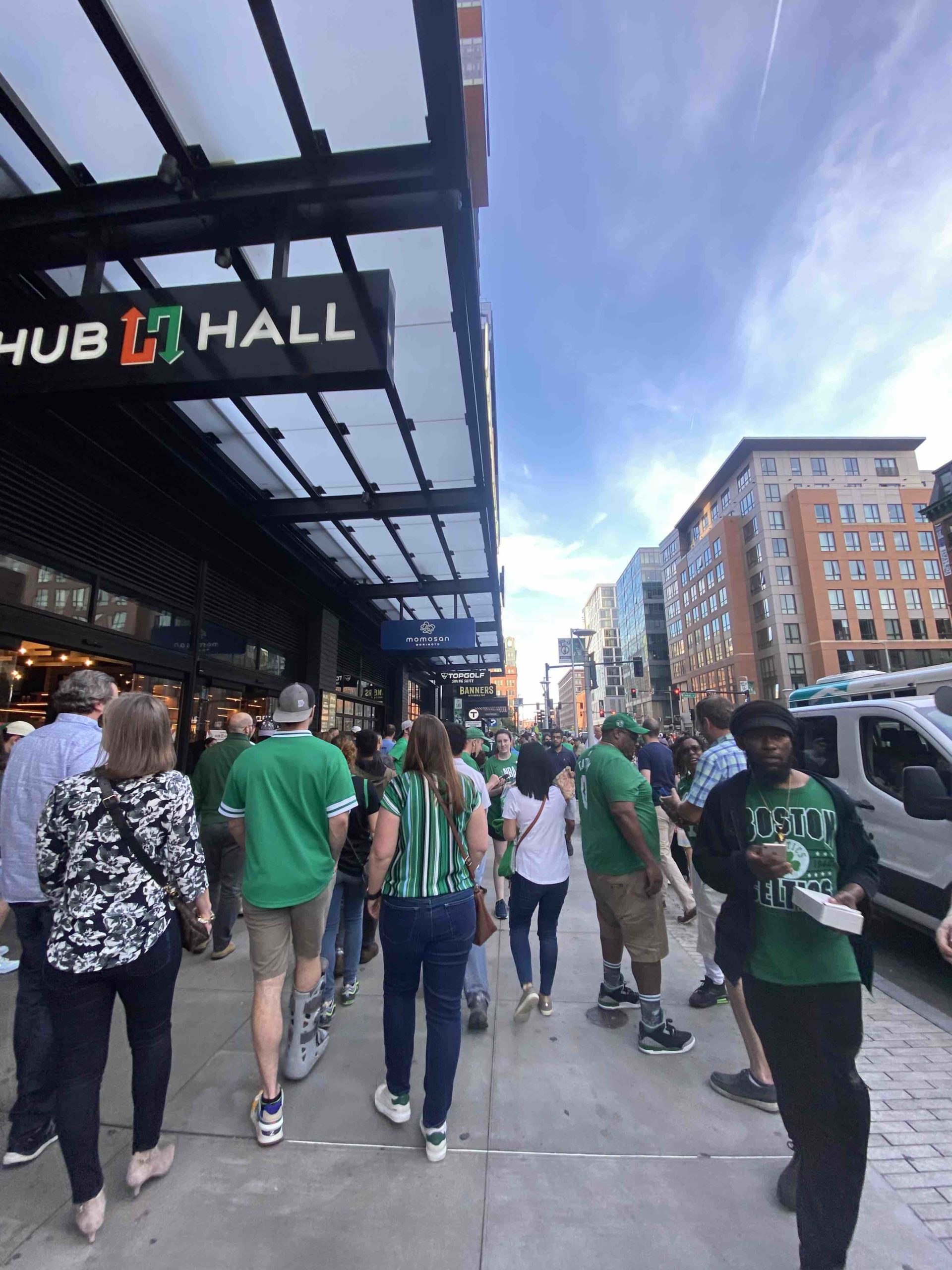 Fans outside TD Garden for the NBA Finals Game 4 between the Celtics and the Warriors. 