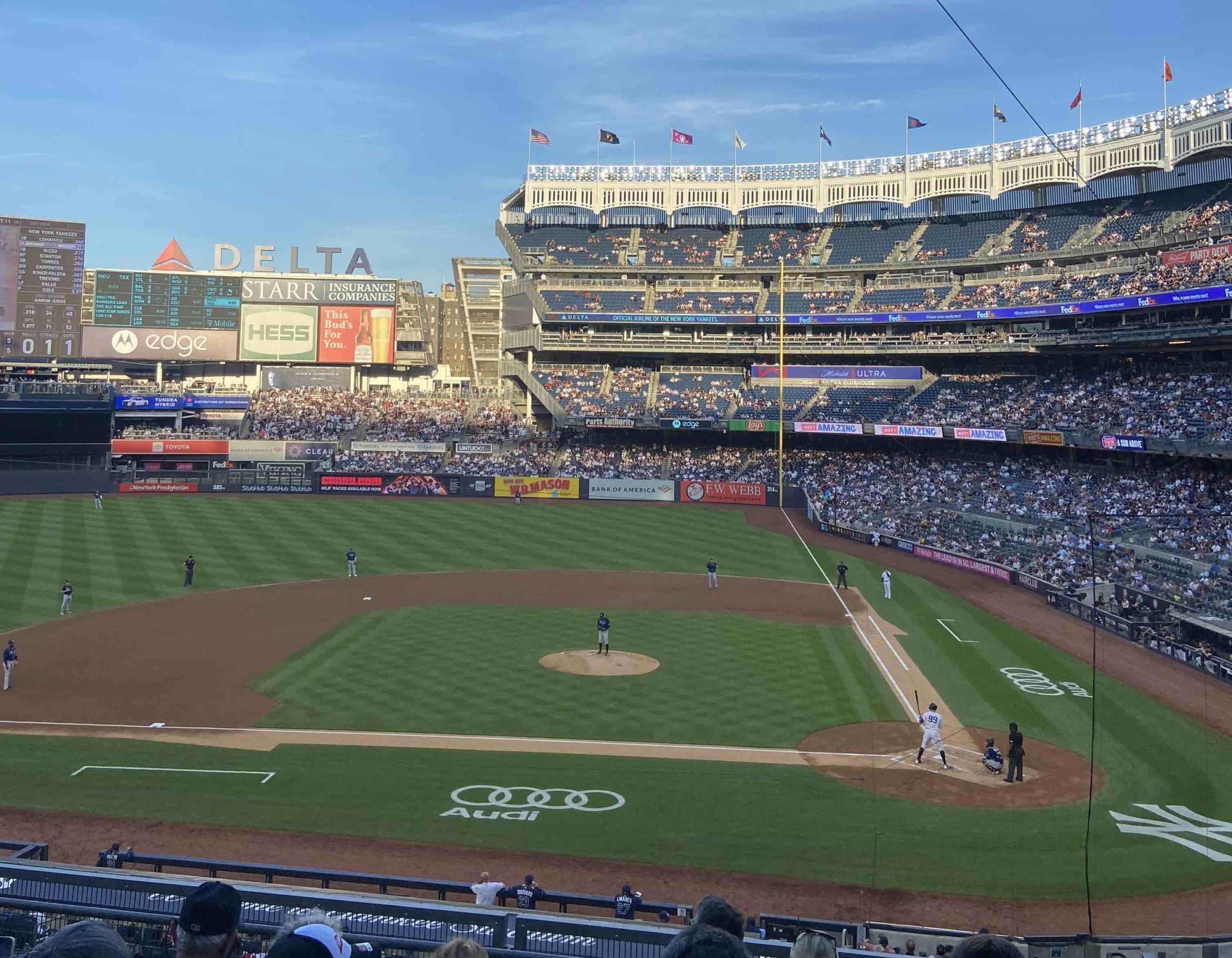 The view of the baseball field at Yankee Stadium