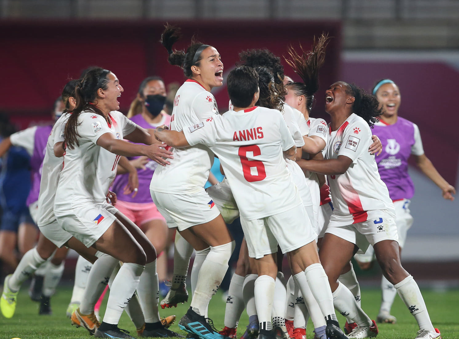 The Filipinas celebrating their first-ever World Cup qualification.